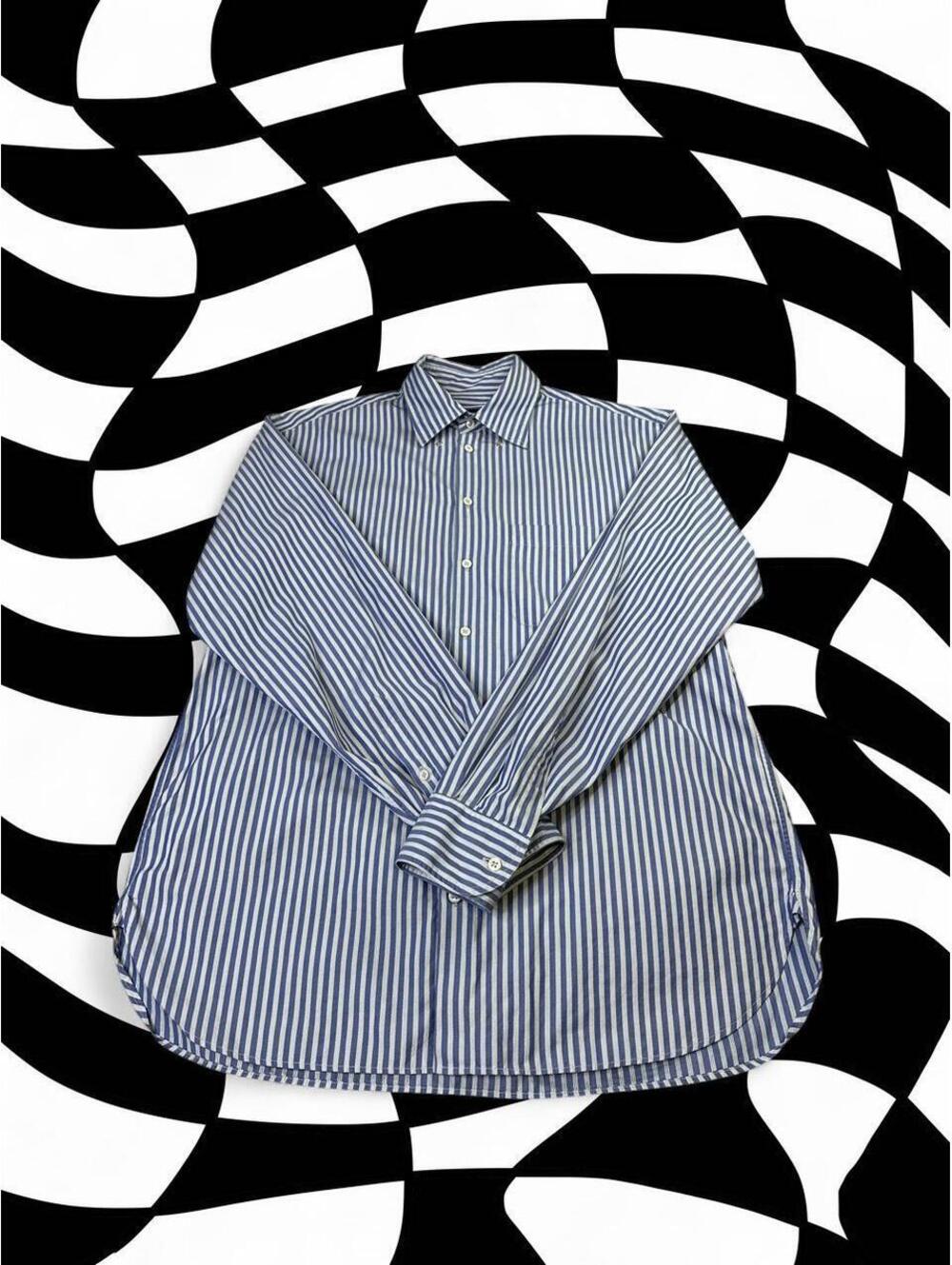 Giorgio Armani white and blue striped button-up shirt
